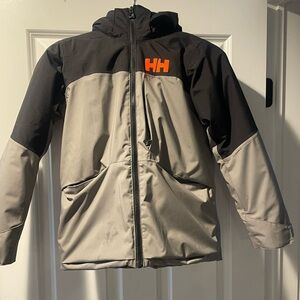 Helly Hansen Kids' Black and Gray Puffer Coat with Orange Logo